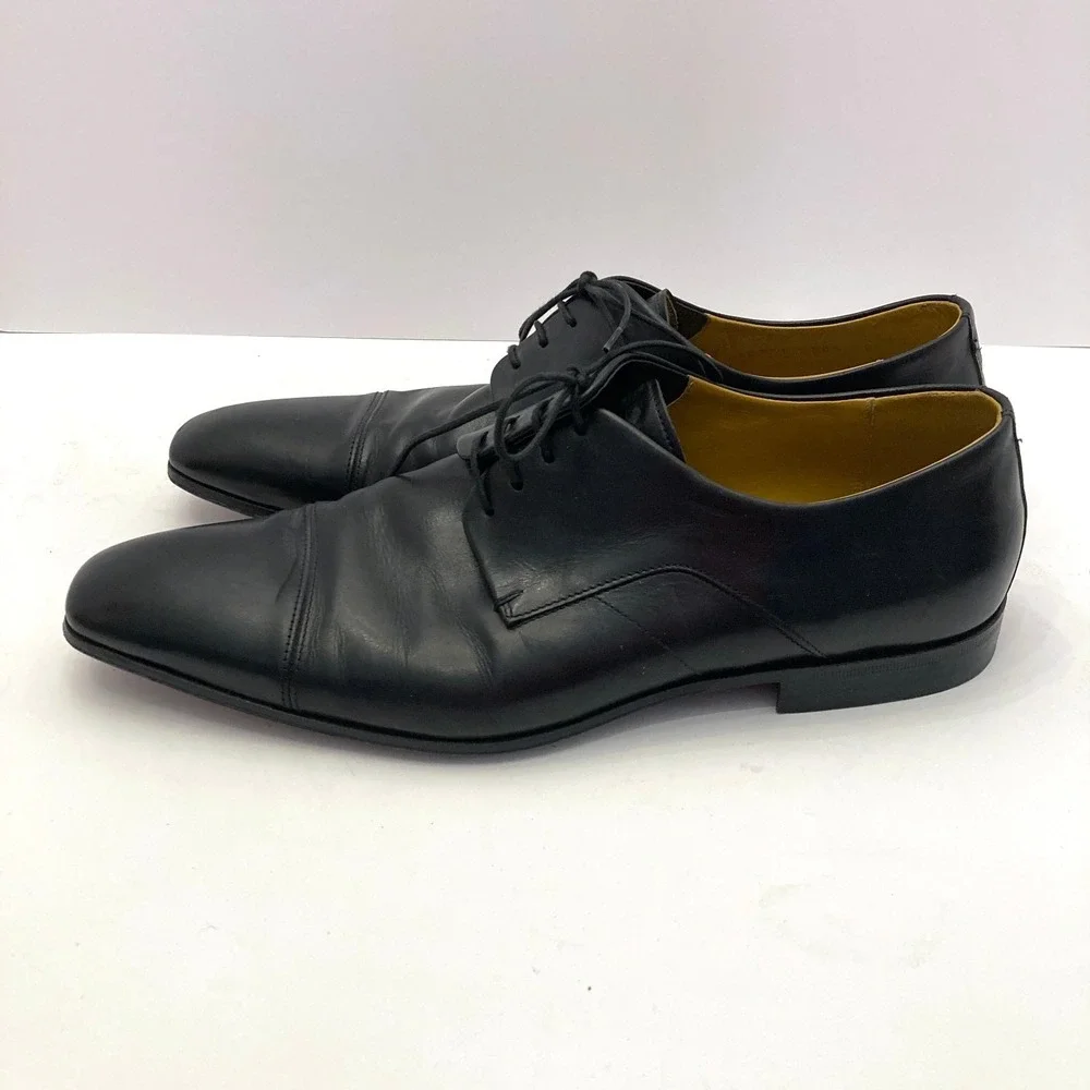 Boss Hugo Boss Black Leather Dress Shoes Cap Toe Mens 8.5 Made Italy Lace Up
